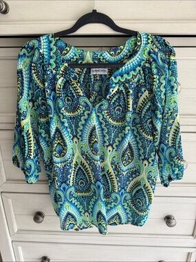 Buckhead Betties Blue & Green Paisley Peasant Blouse